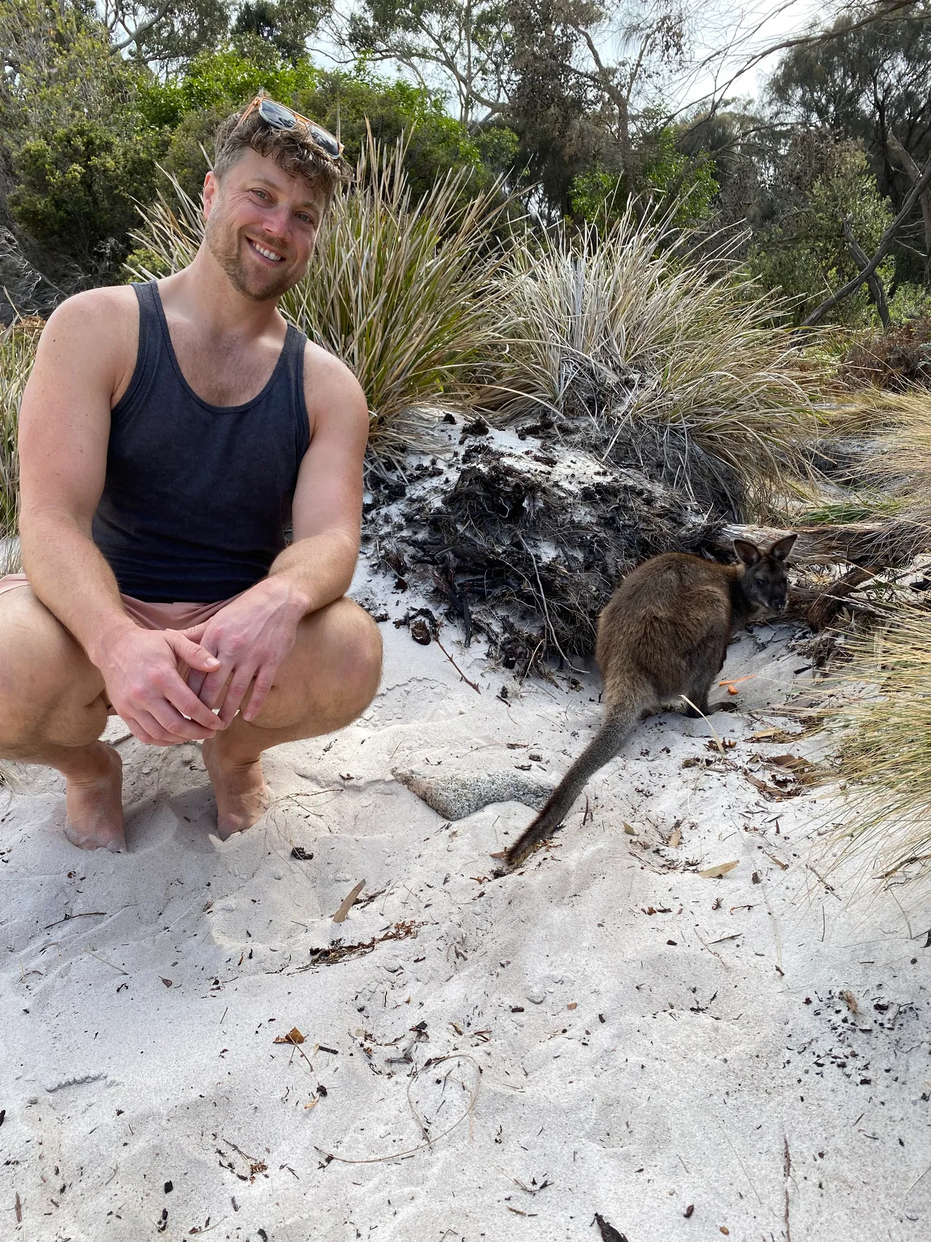 David with a wallaby in Tasmania